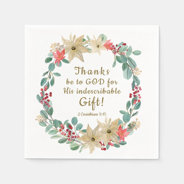 Christmas Wreath Thanks be to God Bible Verse Napkins (Front)