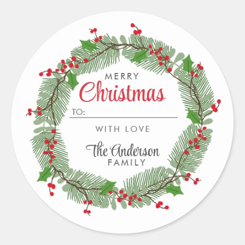 Christmas Wreath To and From Holiday Classic Round Sticker
