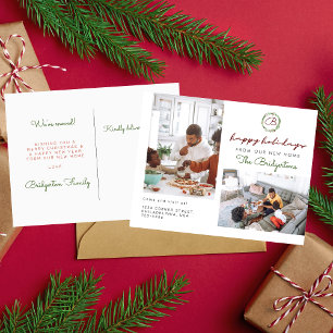 Christmas Wreath Two Photo Holiday New Home Moving Announcement Postcard