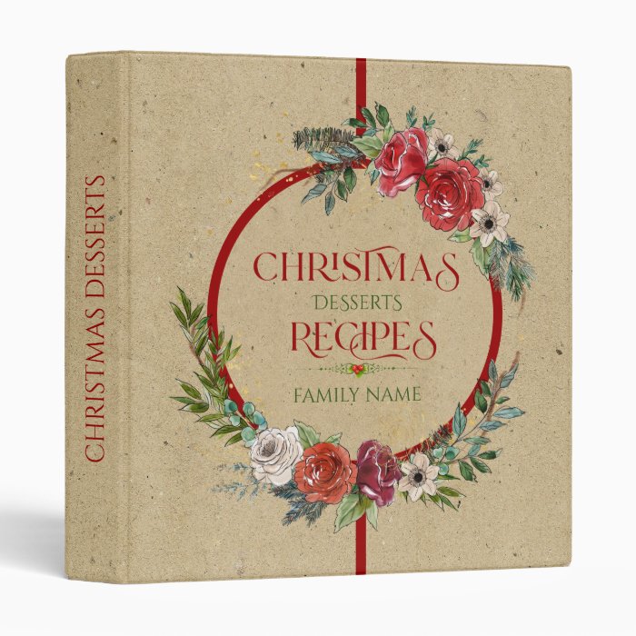 Christmas wreath, typography paper texture 3 ring binder