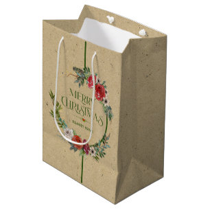 Christmas wreath, typography paper texture medium  gift bag