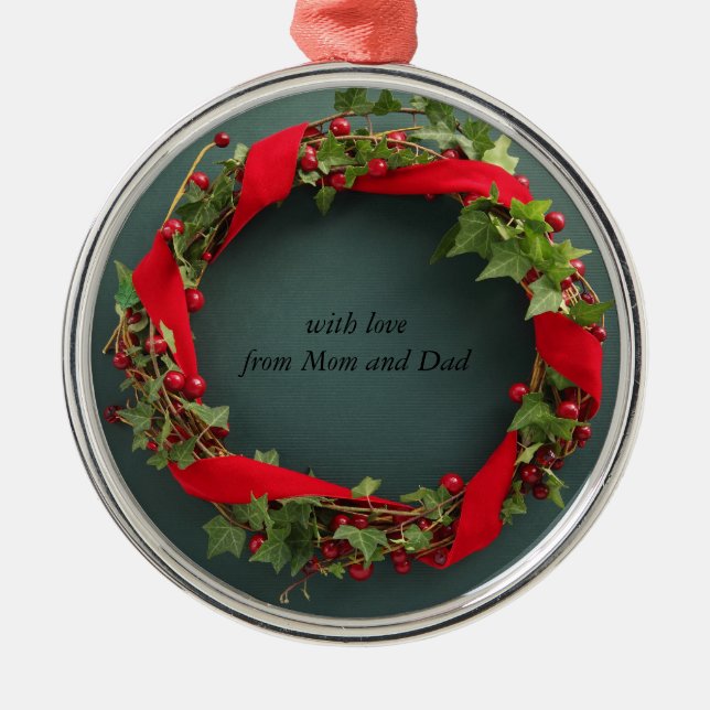 Christmas wreath, velvet ribbon premium ornament (Front)