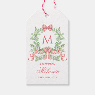 Christmas Wreath w/ Bow Monogram Gift Tags