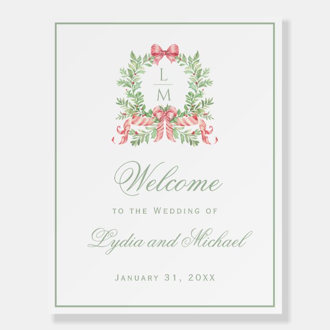 Christmas Wreath w/ Bow Wedding Welcome Foam Board (Front)