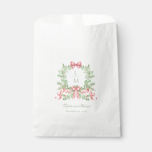 Christmas Wreath w Candy Cane Bow  Monogram  Favor Bag