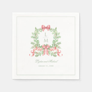 Christmas Wreath w Candy Cane Bow Monogram Napkins