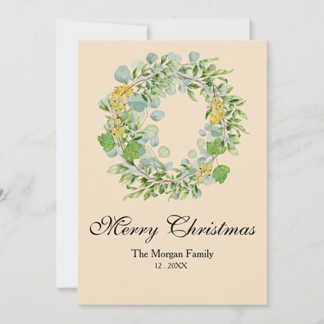 Christmas Wreath Water Color Holiday Card (Front)