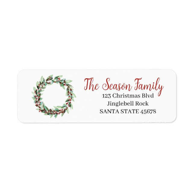 Christmas Wreath watercolor Label (Front)