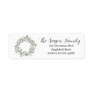 Christmas Wreath watercolor Label