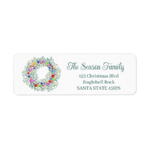 Christmas Wreath watercolor Label