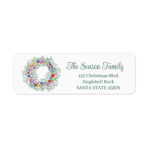 Christmas Wreath watercolor Label