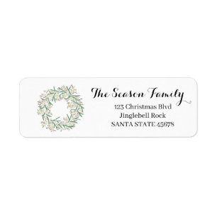 Christmas Wreath watercolor Label