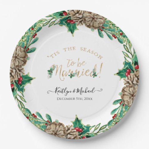 Christmas Wreath Watercolor Season to be Married Paper Plates