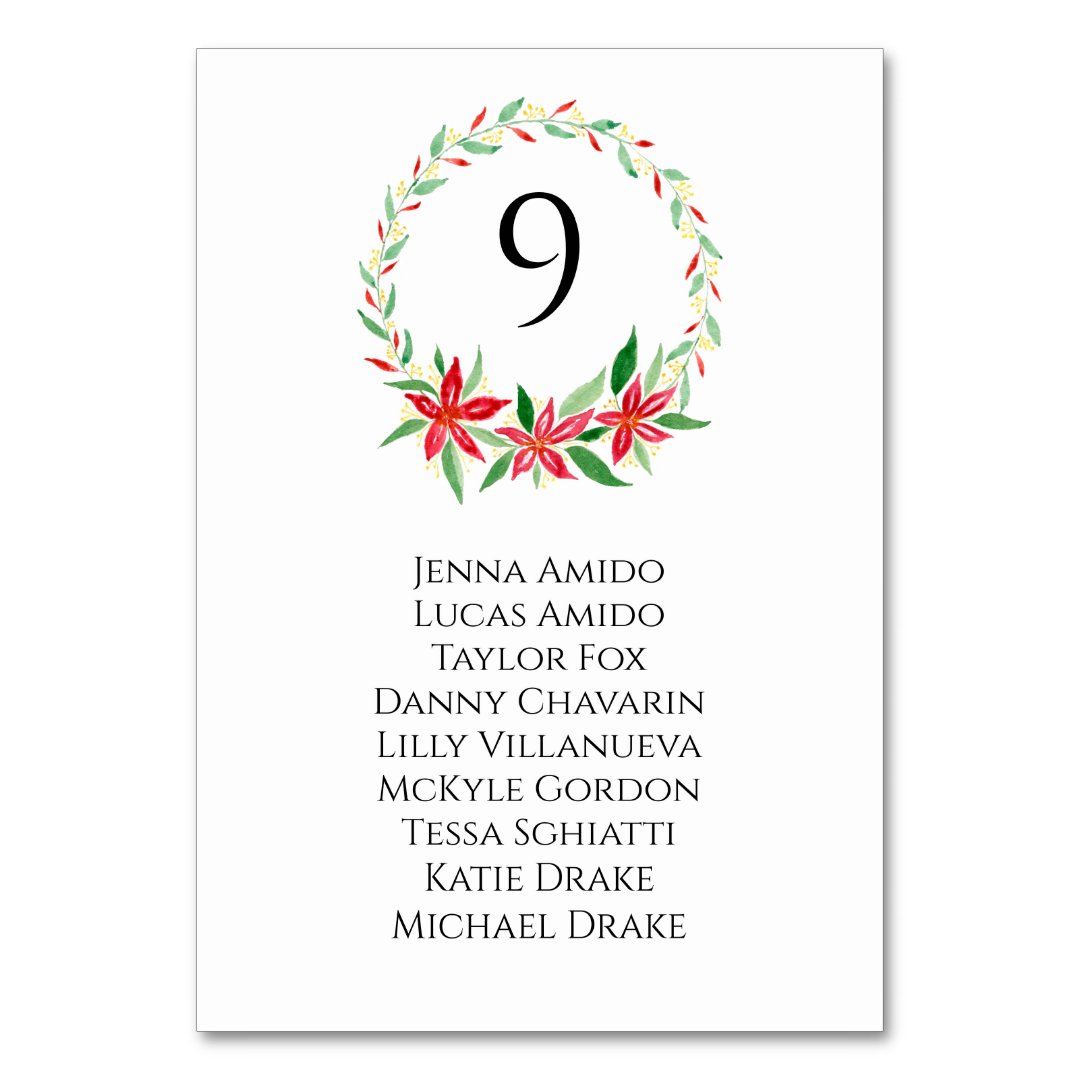 Christmas Wreath Wedding Seating Chart Cards | Zazzle