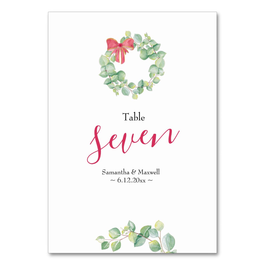 Christmas Wreath Wedding Table Number | Zazzle