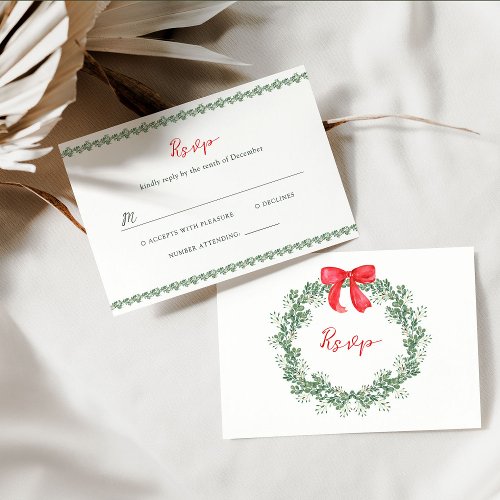 Christmas Wreath  Whimsical Holiday Wedding RSVP Card