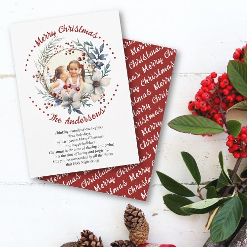 Christmas wreath white flowers and berries photo holiday card