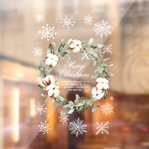 Christmas Wreath White Snowflake Holiday Decor  Window Cling