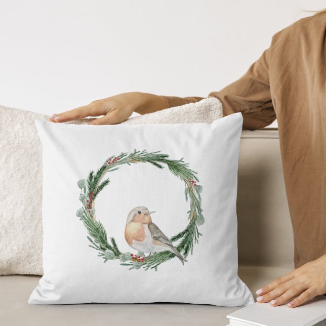 Christmas wreath with a bird throw pillow (Creator Uploaded)