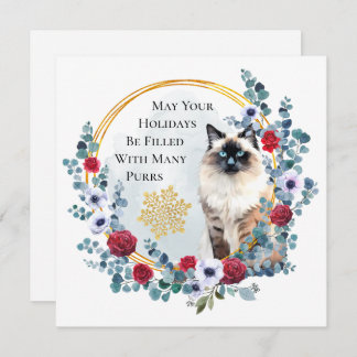 Christmas Wreath with Beautiful Cat Holiday Card