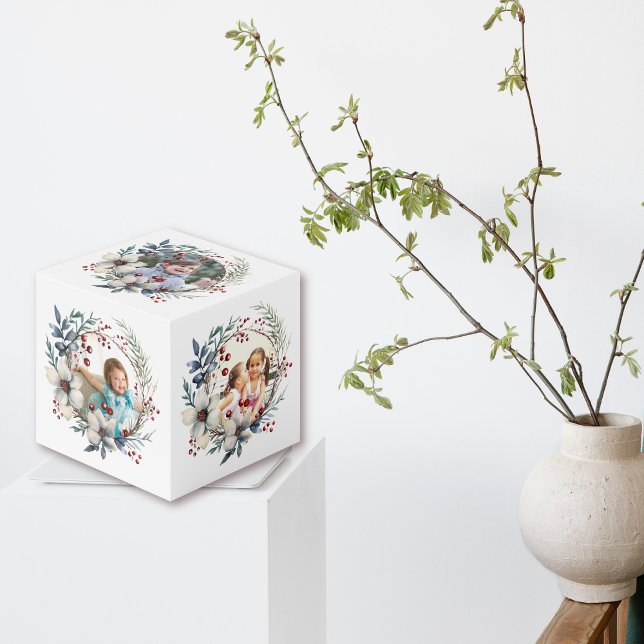 Christmas wreath with berries and flowers photo cube (Creator Uploaded)