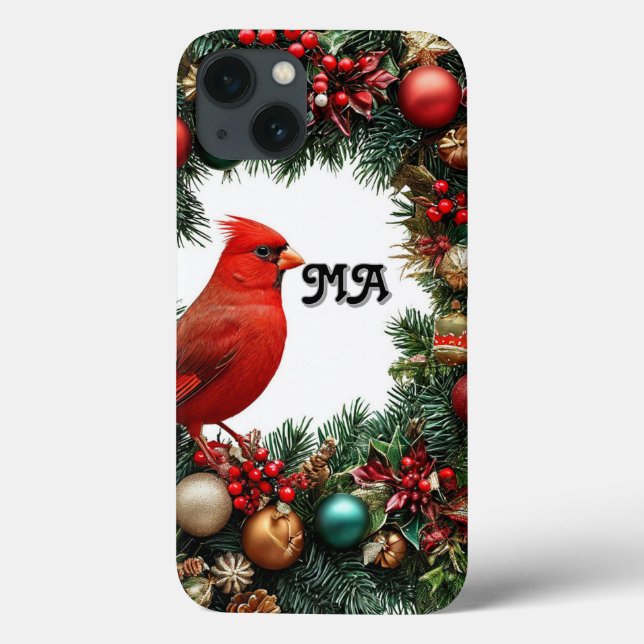 Christmas Wreath With Cardinal Bird Case-Mate iPhone Case (Back)