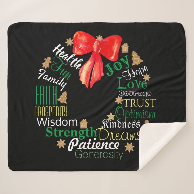 Christmas Wreath with Custom Words &/or Names Sherpa Blanket (Front (Horizontal))
