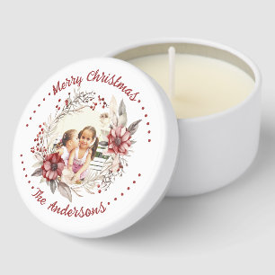 Christmas wreath with flowers and berries photo mini candle favors