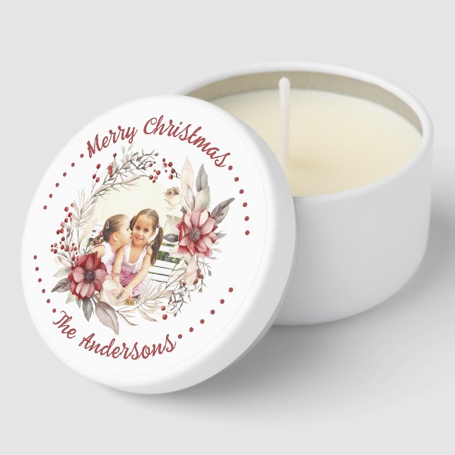Christmas wreath with flowers and berries photo mini candle favors (Corner)