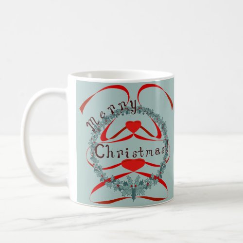 Christmas Wreath with Flowing Ribbon mug