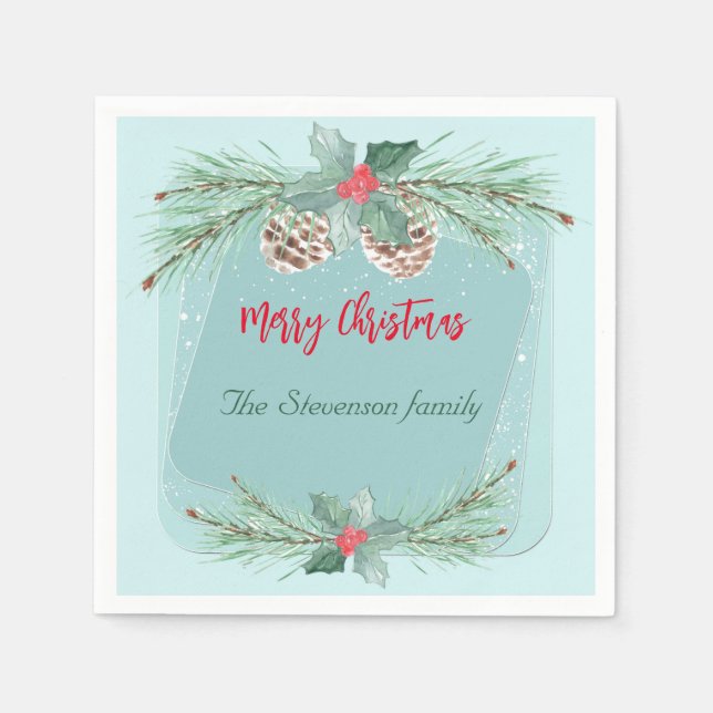 Christmas wreath with holly and spruce branches. napkins (Front)