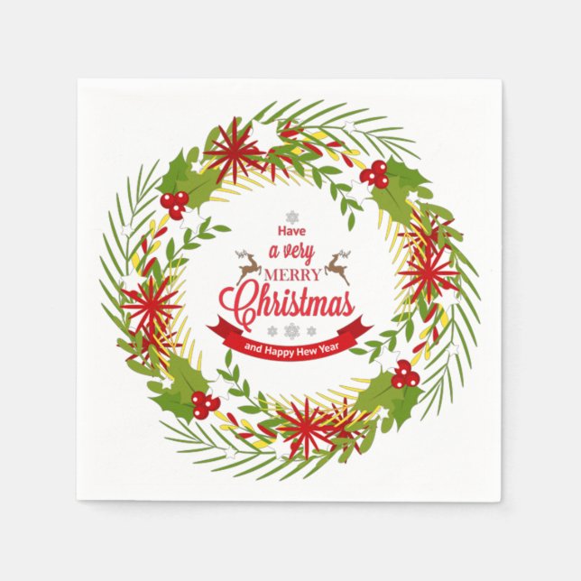 Christmas Wreath with Mistletoe Paper Napkins (Front)