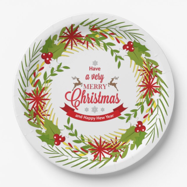 Christmas Wreath with Mistletoe paper plates (Front)