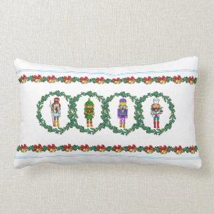 Christmas Wreath With Nutcrackers Toy Soldier Lumbar Pillow