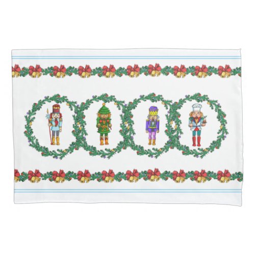 Christmas Wreath With Nutcrackers Toy Soldier Pillow Case