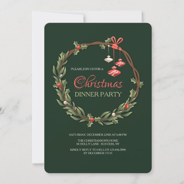 Christmas Wreath with Ornaments Invitation (Front)