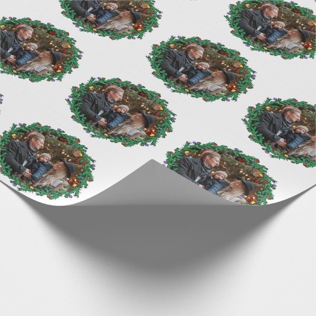 Christmas Wreath With Photo Personalized Wrapping Paper (Corner)