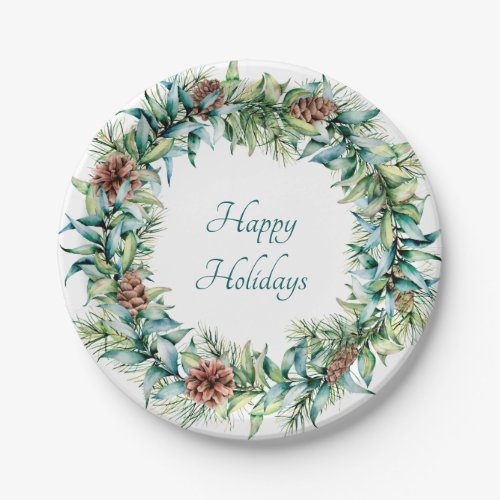 Christmas Wreath with Pinecones Paper Plates