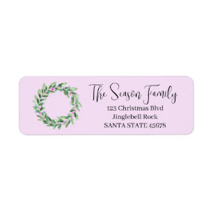 Christmas wreath with pink berries label