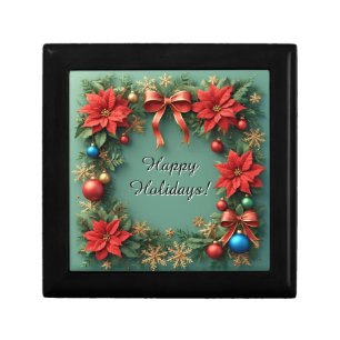 🎄✨ Christmas Wreath with Poinsettias Gift Box