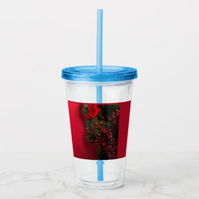 christmas wreath with red berries         acrylic tumbler (Front)