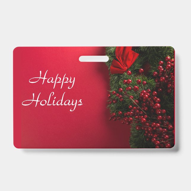 christmas wreath with red berries    badge (Front)