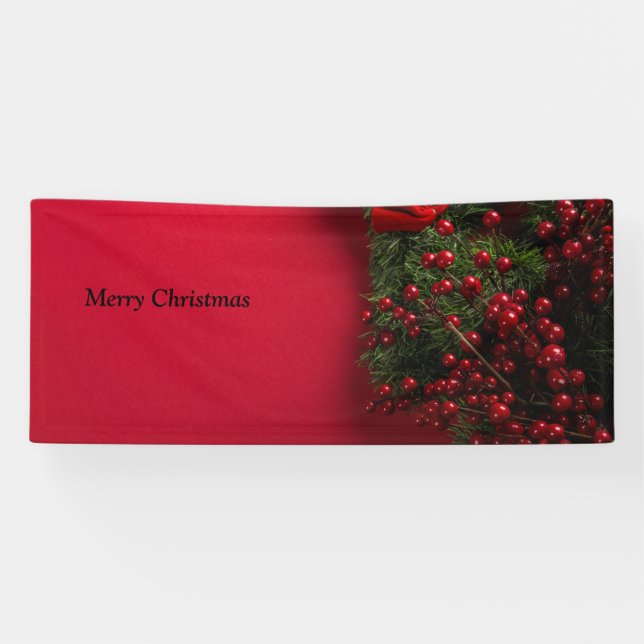 christmas wreath with red berries banner (Horizontal)
