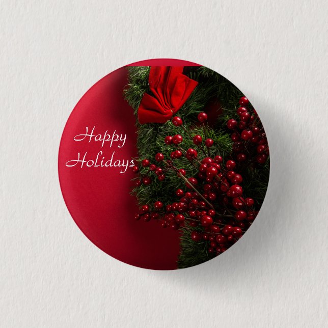 christmas wreath with red berries       button (Front)