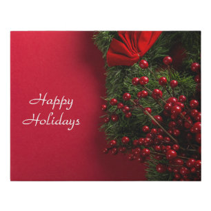 christmas wreath with red berries faux canvas print