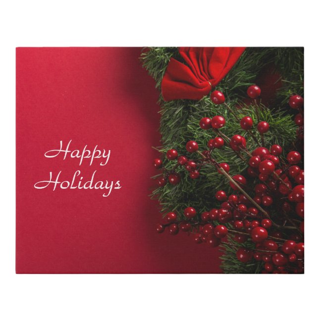 christmas wreath with red berries       faux canvas print (Front)