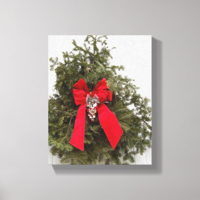 Christmas Wreath with Red Bow Canvas Print (Front)