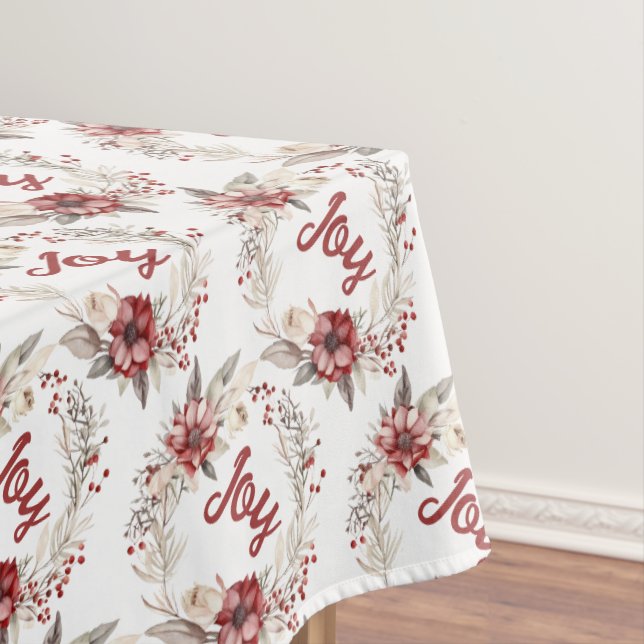Christmas wreath, with red flowers  and berries tablecloth (In Situ)