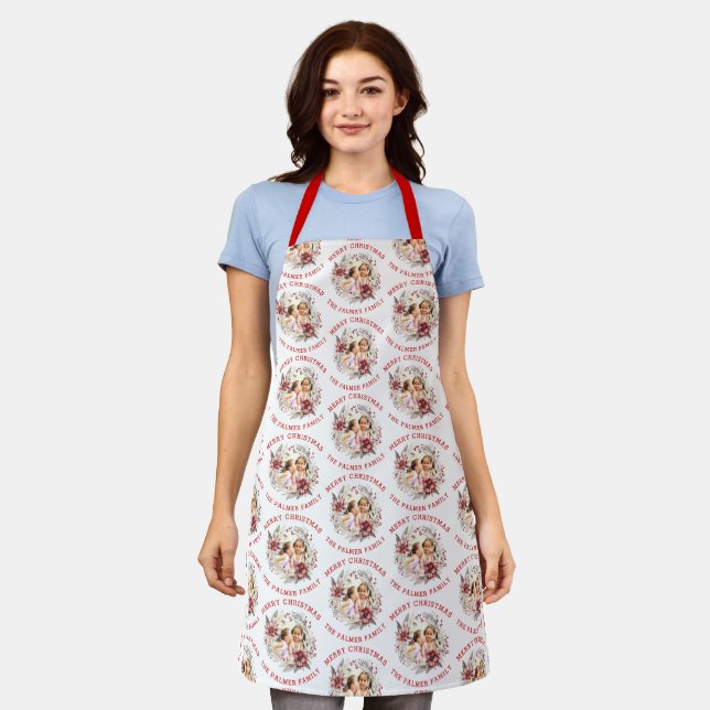 Christmas wreath with red flowers and photo apron (Worn)