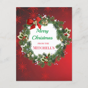 Christmas Wreath with Red Snowflakes Postcard